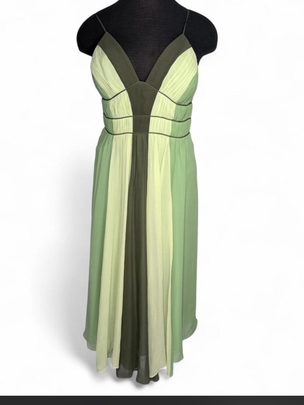 BCBG Paris 100% Silk Colorblock Midi Dress Green Size 12 Y2K